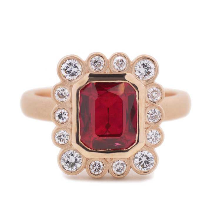 Ruby Rose Gold Halo Ring