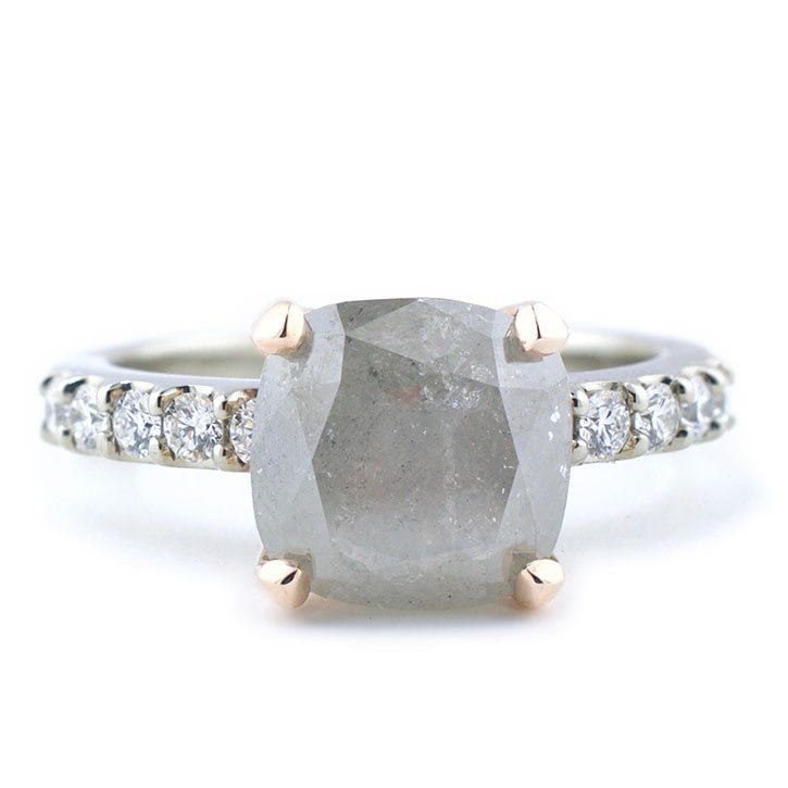 Natural Gray Diamond Mixed Metal Engagement Ring