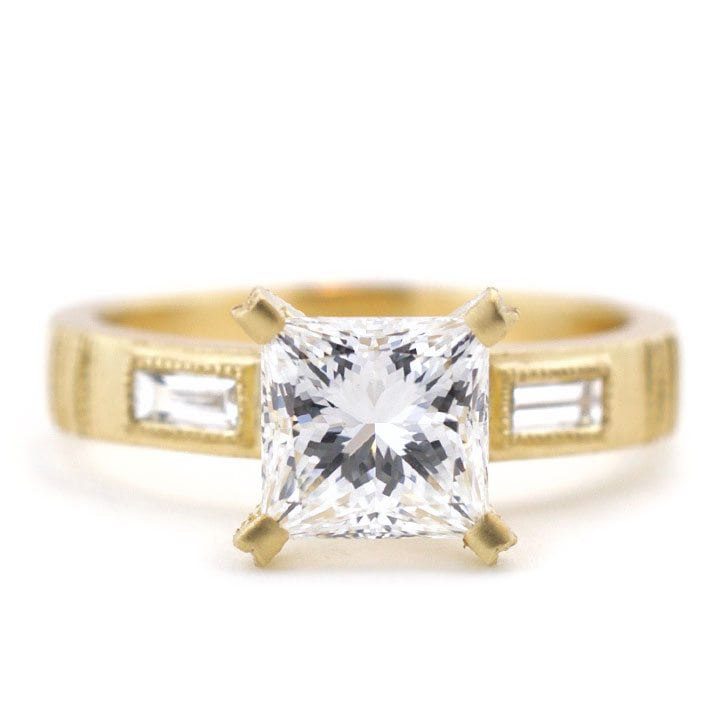 Princess Cut Diamond Engagement Ring in Matte Gold