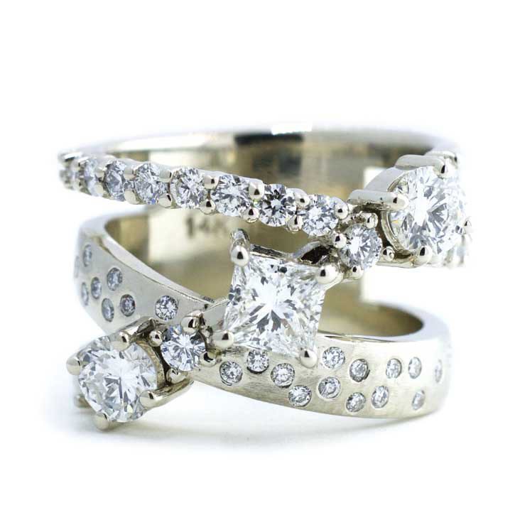 Asymmetrical Multi Band Diamond Ring