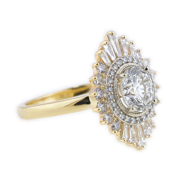 Art Deco Star Face Diamond Halo Ring