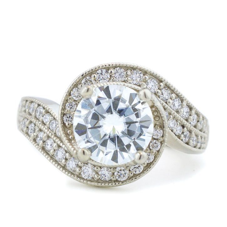Moissanite and Diamond Swirl Engagement Ring