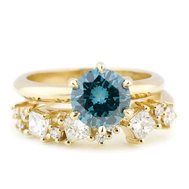 Teal Blue Diamond Solitaire Engagement Ring