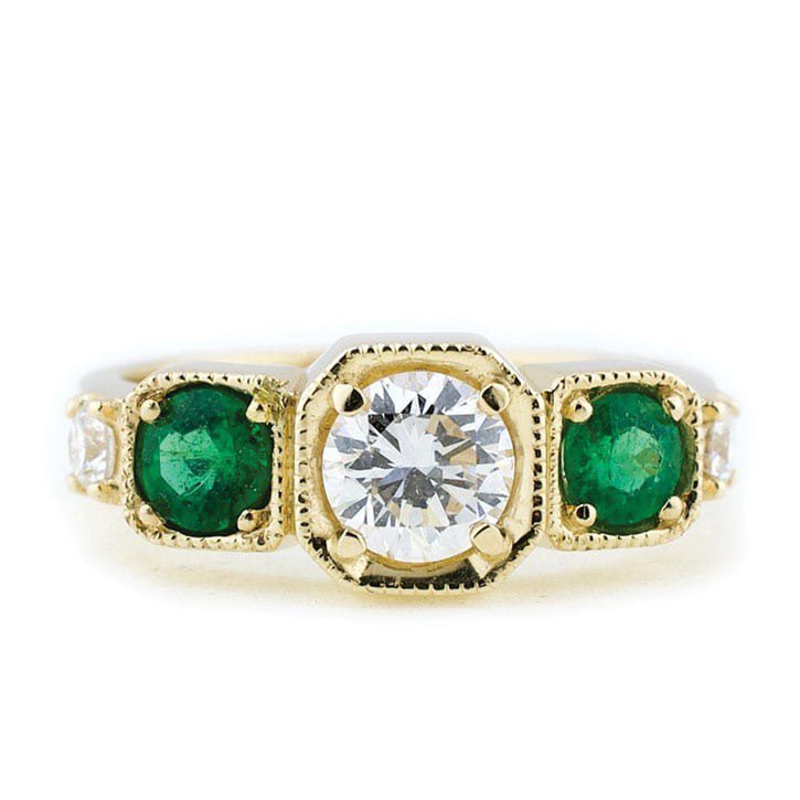Emerald and Diamond Three Stone Art Deco Ring