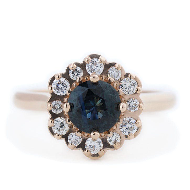 Blue Green Sapphire Rose Gold Engagement Ring