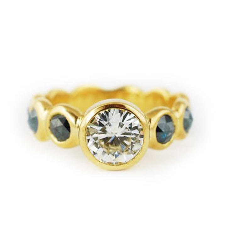 Rose Cut Blue/Green Bezel Set Diamond Ring