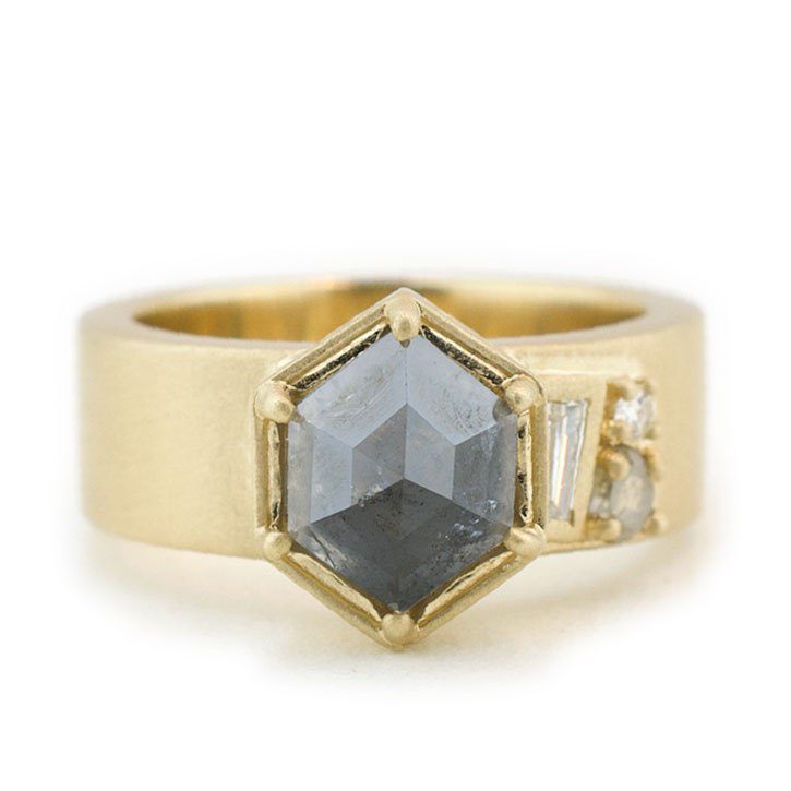 Rose Cut Hexagon Wide Band Ring