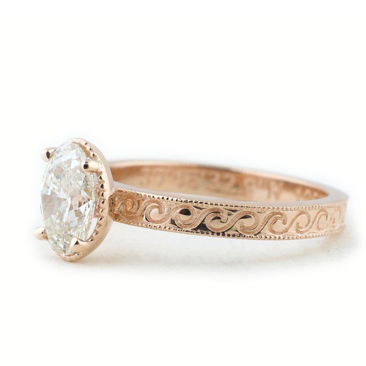 Rose Gold Oval Cut Diamond Wave Ring Custom Engagement Rings