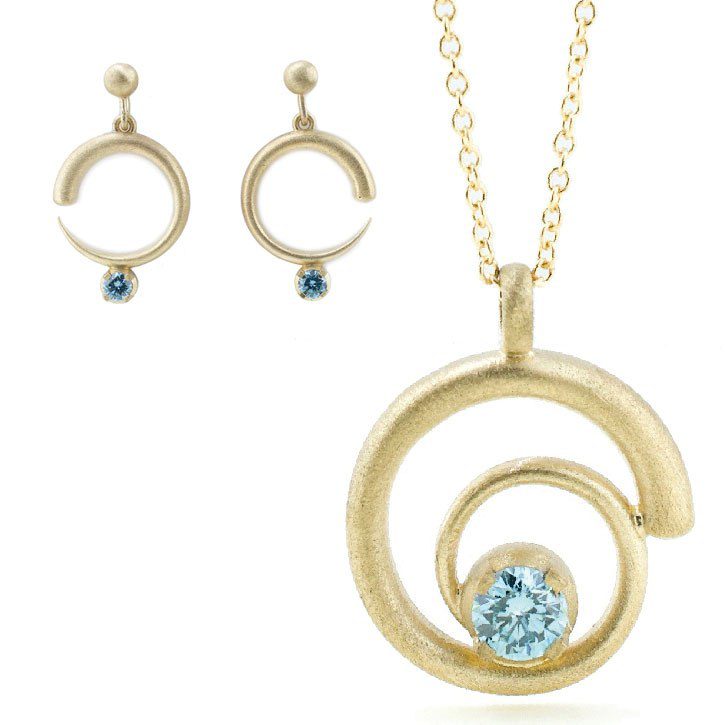 Custom Blue Diamond Necklace and Earring Set