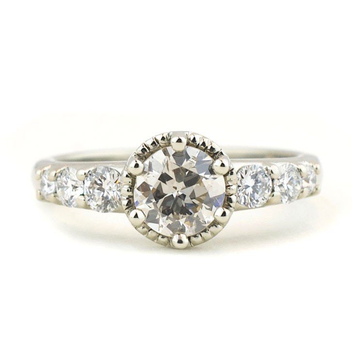 Mine Cut Diamond Engagement Ring