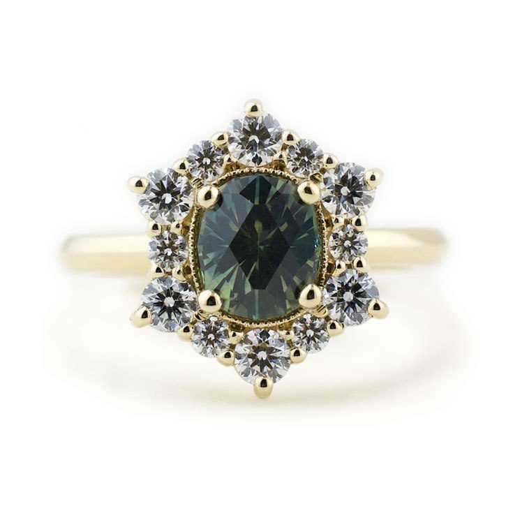 Green Sapphire Halo Engagement Ring | Custom Engagement Rings