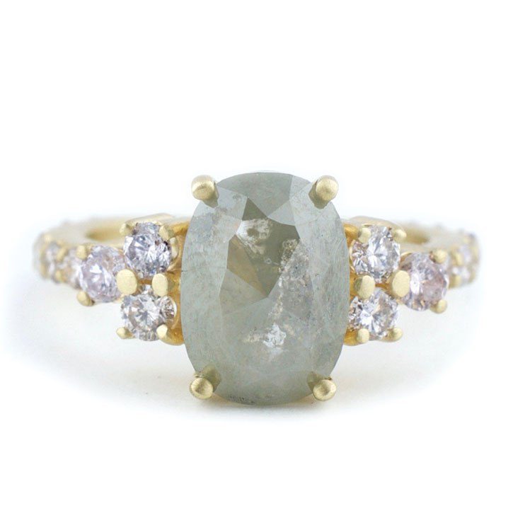 Oval Smokey Grey Rose Cut Diamond Engagement Ring