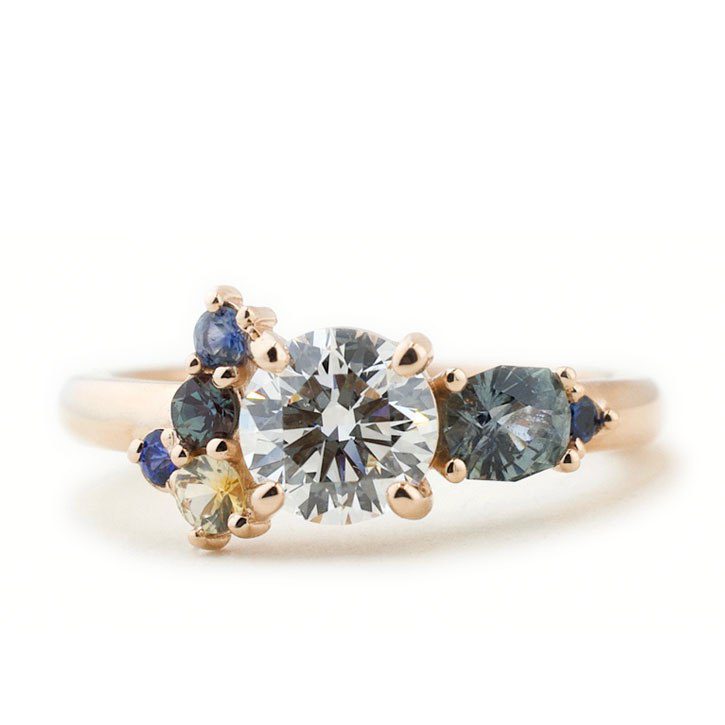 Ethical Diamond and Sapphire Cluster Engagement Ring