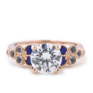 The Rachel, Custom Moissanite and Rose Gold Ring by Abby Sparks Jewelry