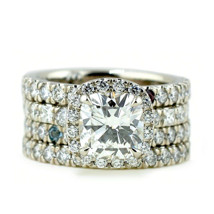 Custom Engagement Ring White Gold Moissanite Alternating Accents Kristy Stacked 