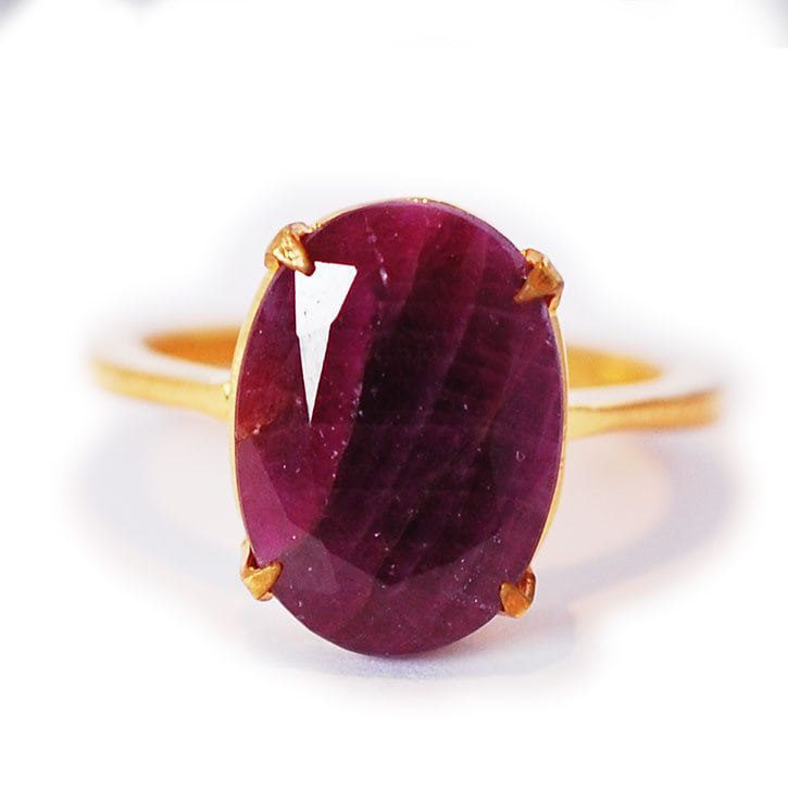 Oval Ruby Ring with Thin Yellow Gold Band
