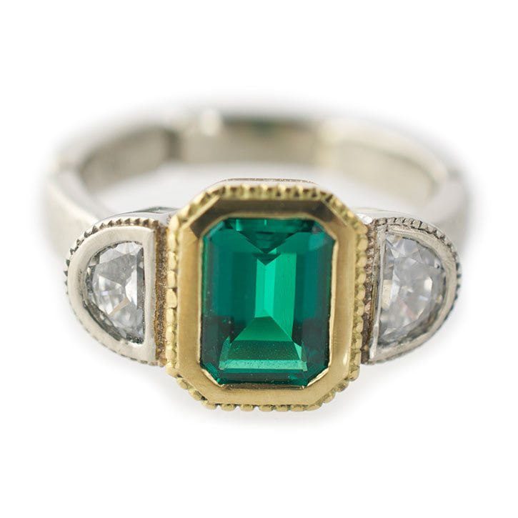 Vintage Inspired Mixed Metal Emerald Ring