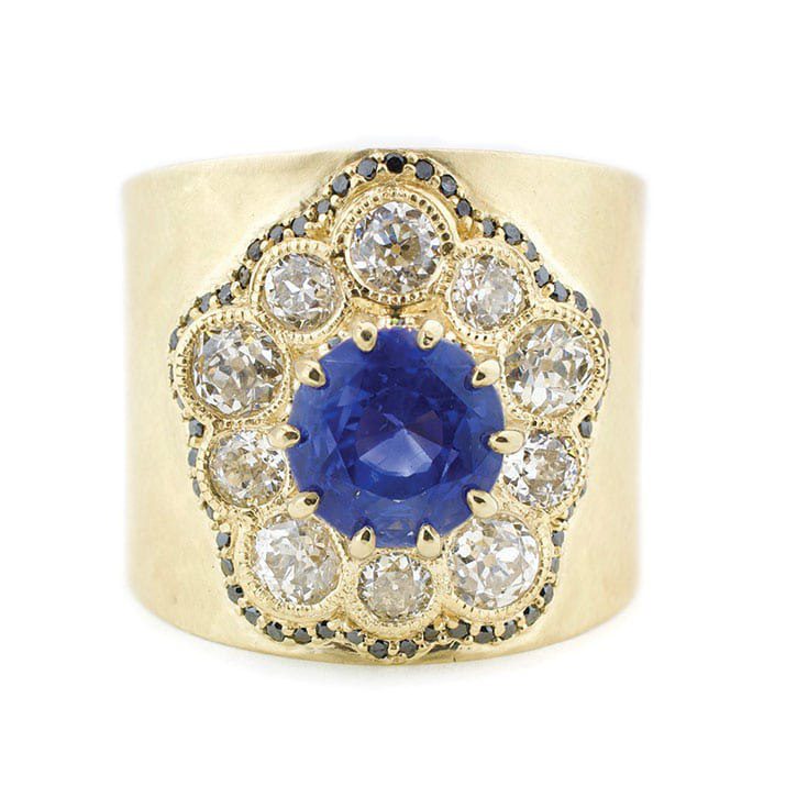 Wide Band Sapphire and Diamond Statement Ring