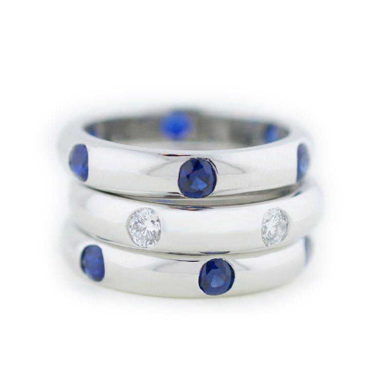 Diamond and Blue Sapphire Platinum Stacker Bands