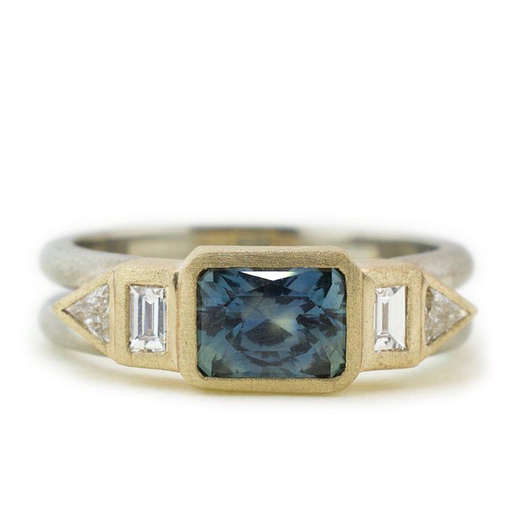 East West Emerald Cut Sapphire Ring