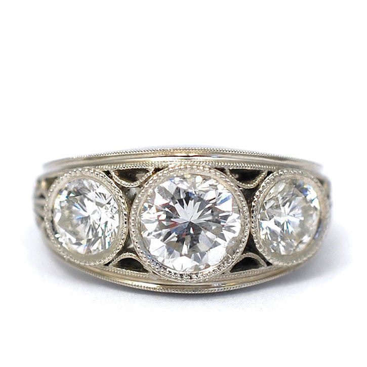 Platinum Milgrain 3 Stone Diamond Ring
