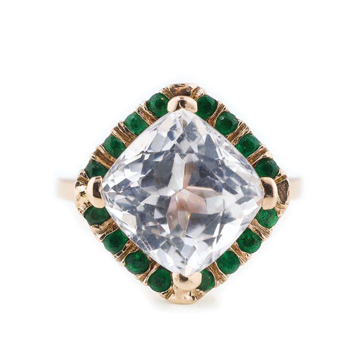 Rose Gold Kunzite Emerald Halo Ring