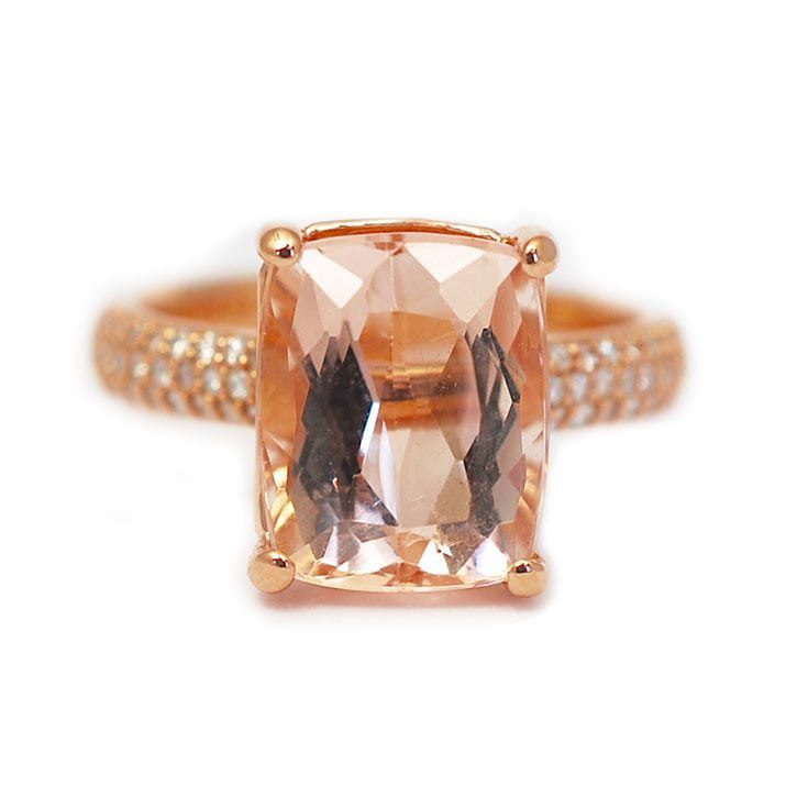 Morganite Engagement Ring with Pave Band