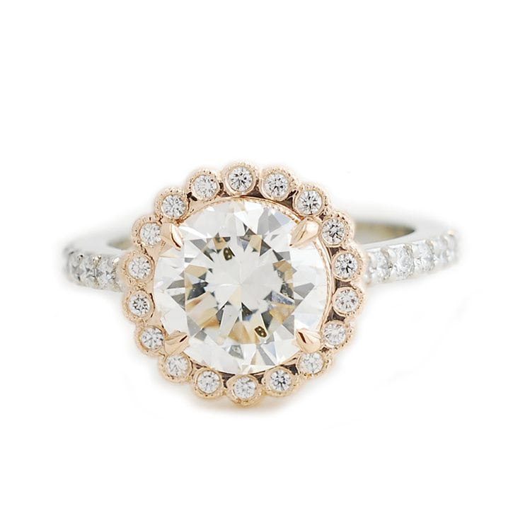 Dual Metal Engagement Ring with Rose Gold Halo
