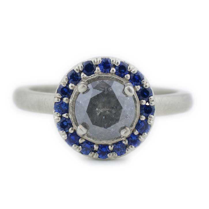 Rough Diamond Sapphire Halo Ring