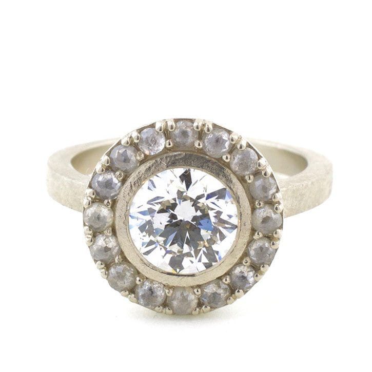 White Gold Rough Diamond Halo Ring