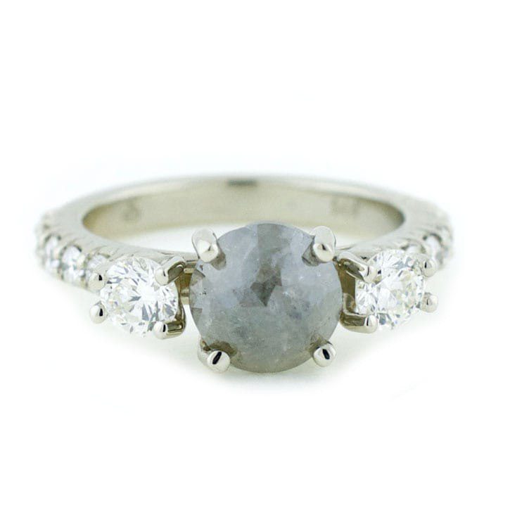 White Gold Rose Cut Grey Diamond Ring