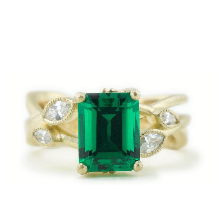 Emerald Leaf and Vine Engagement Ring