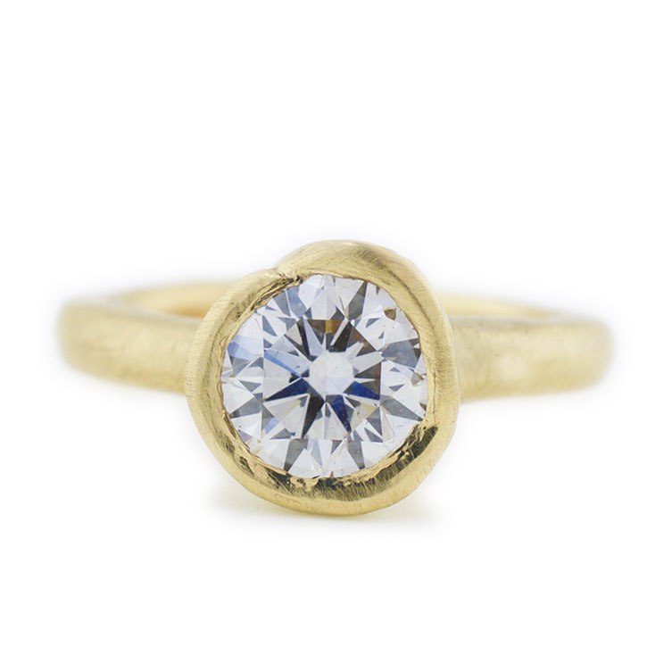 Hammered Yellow Gold Lab Created Engagement Ring
