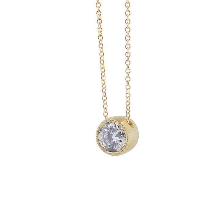Simple Yellow Gold and Diamond Pendant Necklace