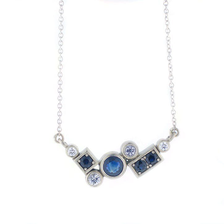 Custom Asymmetrical Sapphire & Diamond Necklace