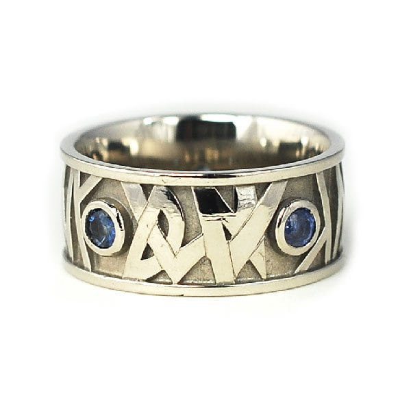 Palladium & Bezel Set Blue Sapphire Men’s Band