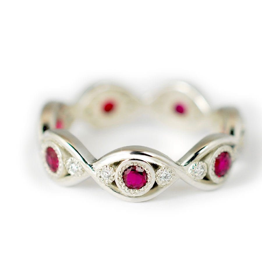 Ruby with Diamond Halo Band in Platinum