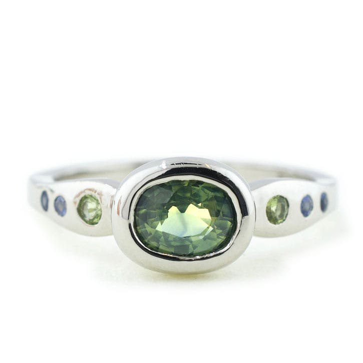 Palladium Peridot And Sapphine Ring