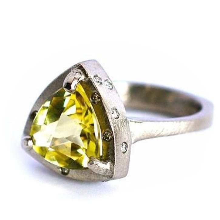 Palladium Trillion Cut Citrine Ring