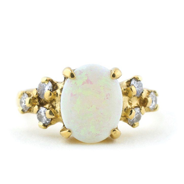 Opal Ring with Unique Diamond Accents