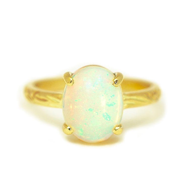 Opal Ring with Detailed Yellow Gold Band