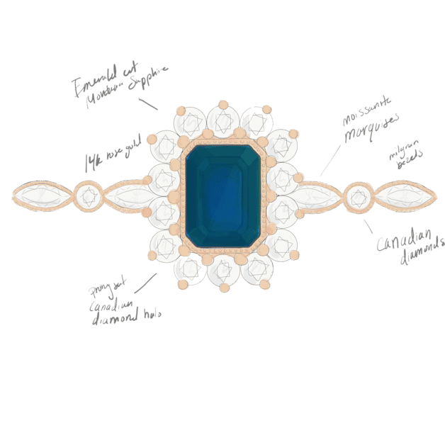 full-custom-engagement-ring-jewelry-sketch-sapphire-rose-gold