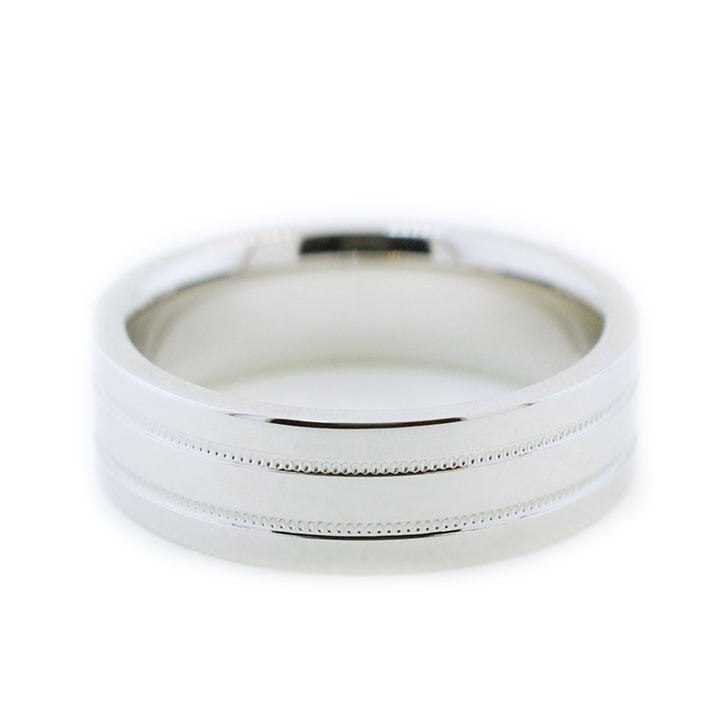 White Gold Milgrain Accent Men’s Wedding Band