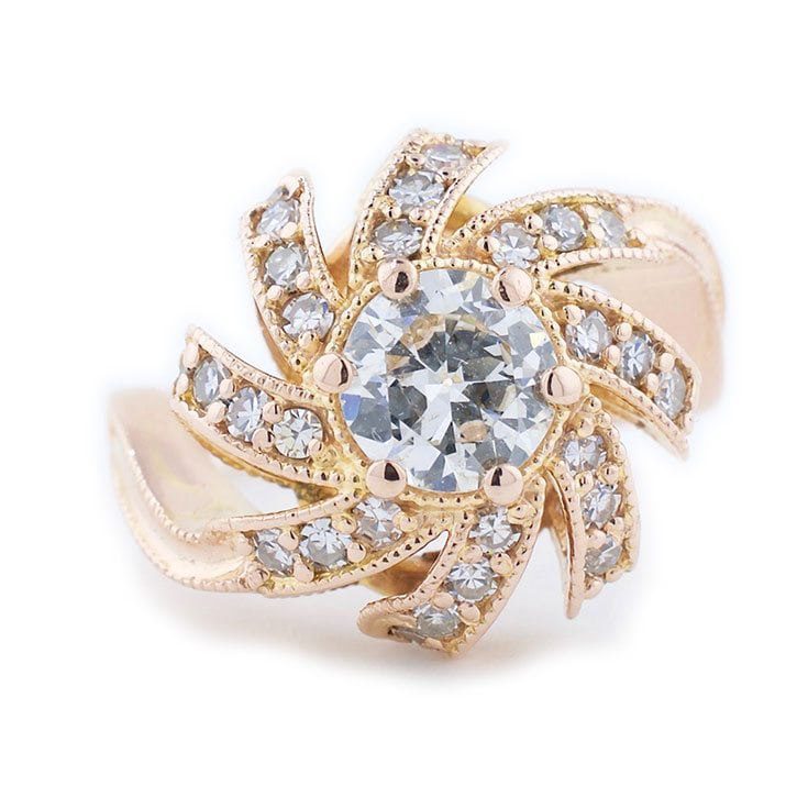 Unique Rose Gold Swirl Diamond Engagement Ring