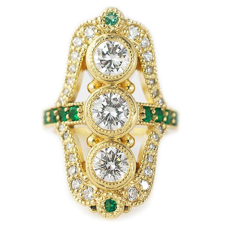 Art Deco Yellow Gold Emerald Engagement Ring