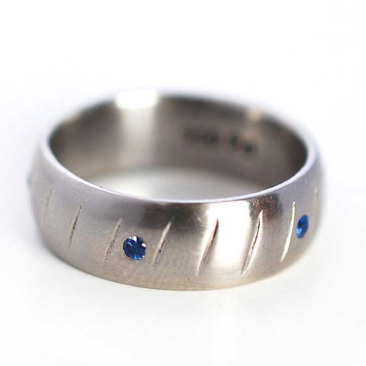 Palladium & Flush Set Blue Sapphire Wedding Band