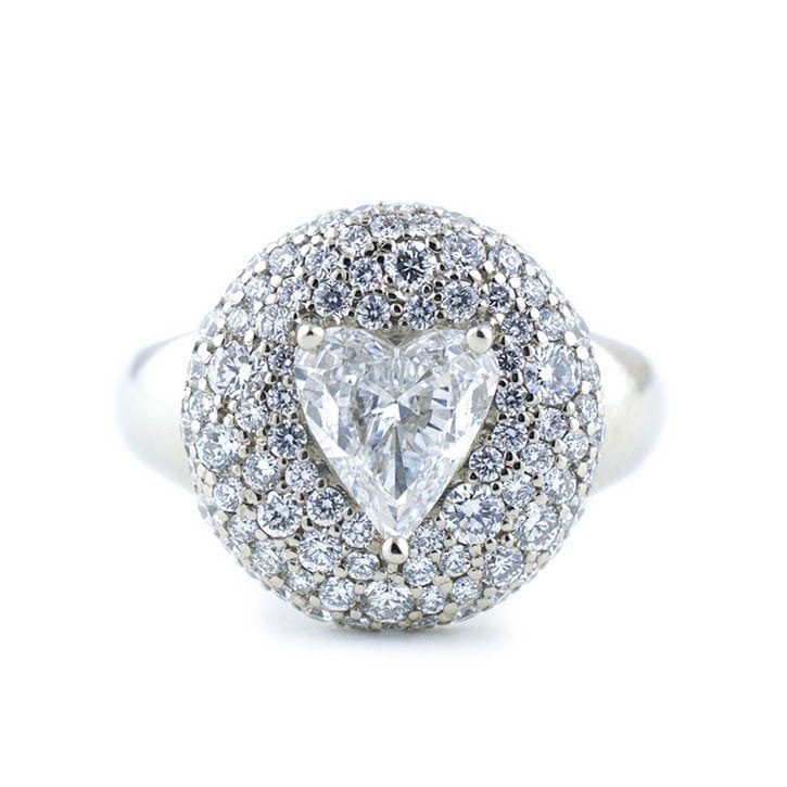 A heart shaped diamond engagement ring designed by Abby Sparks.
