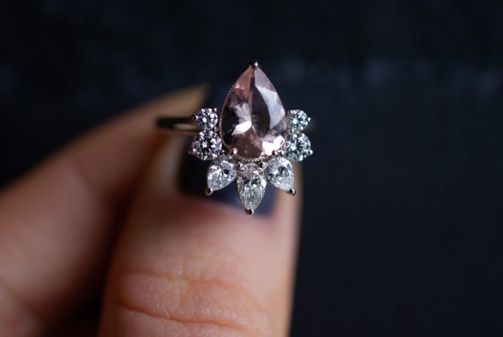 The Haley, a flower inspired engagement ring custom designed by Abby Sparks Jewelry