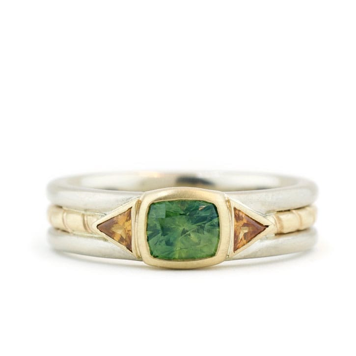 Rustic Dual Metal Engagement Ring With Sapphires