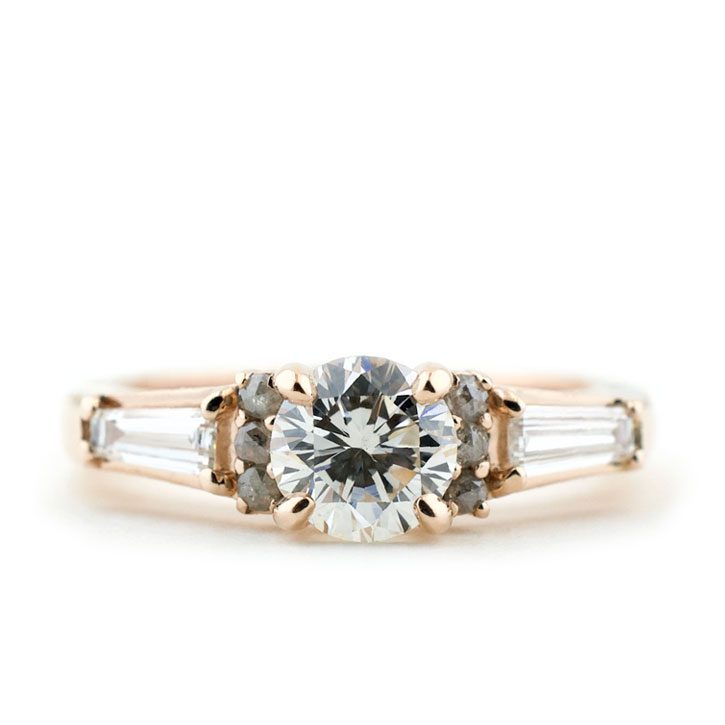 Diamond Engagement Ring with Baguette Side Stones